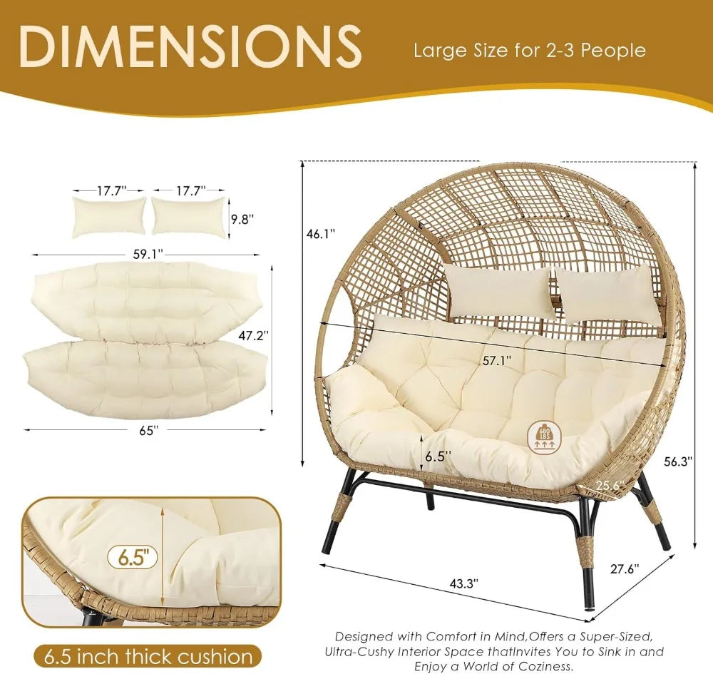 Double Egg Chair Indoor Outdoor Wicker Two Person Loveseat