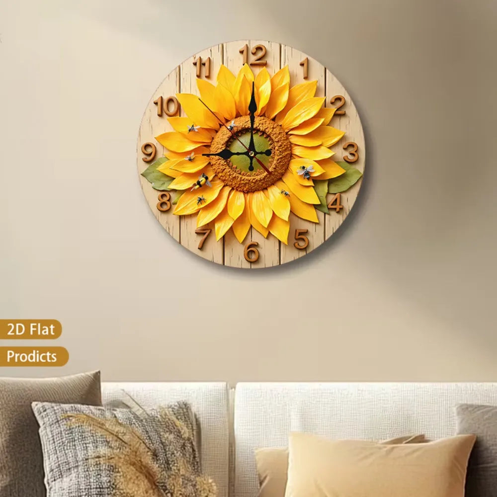 XMSJ 12 Inch Sunflower Bees Wall Clock Silent Decor