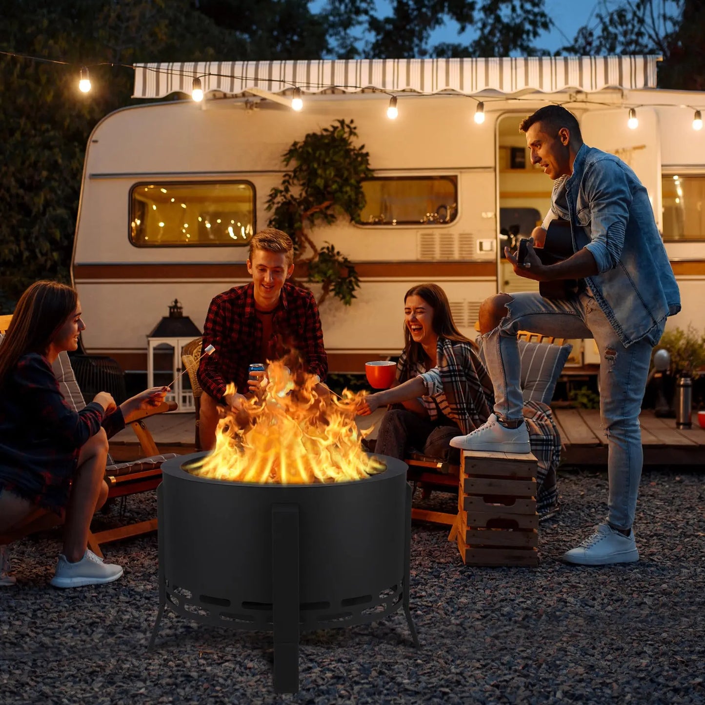 HiMISS Smokeless Fire Pit With Poker Portable Outdoor Bonfire