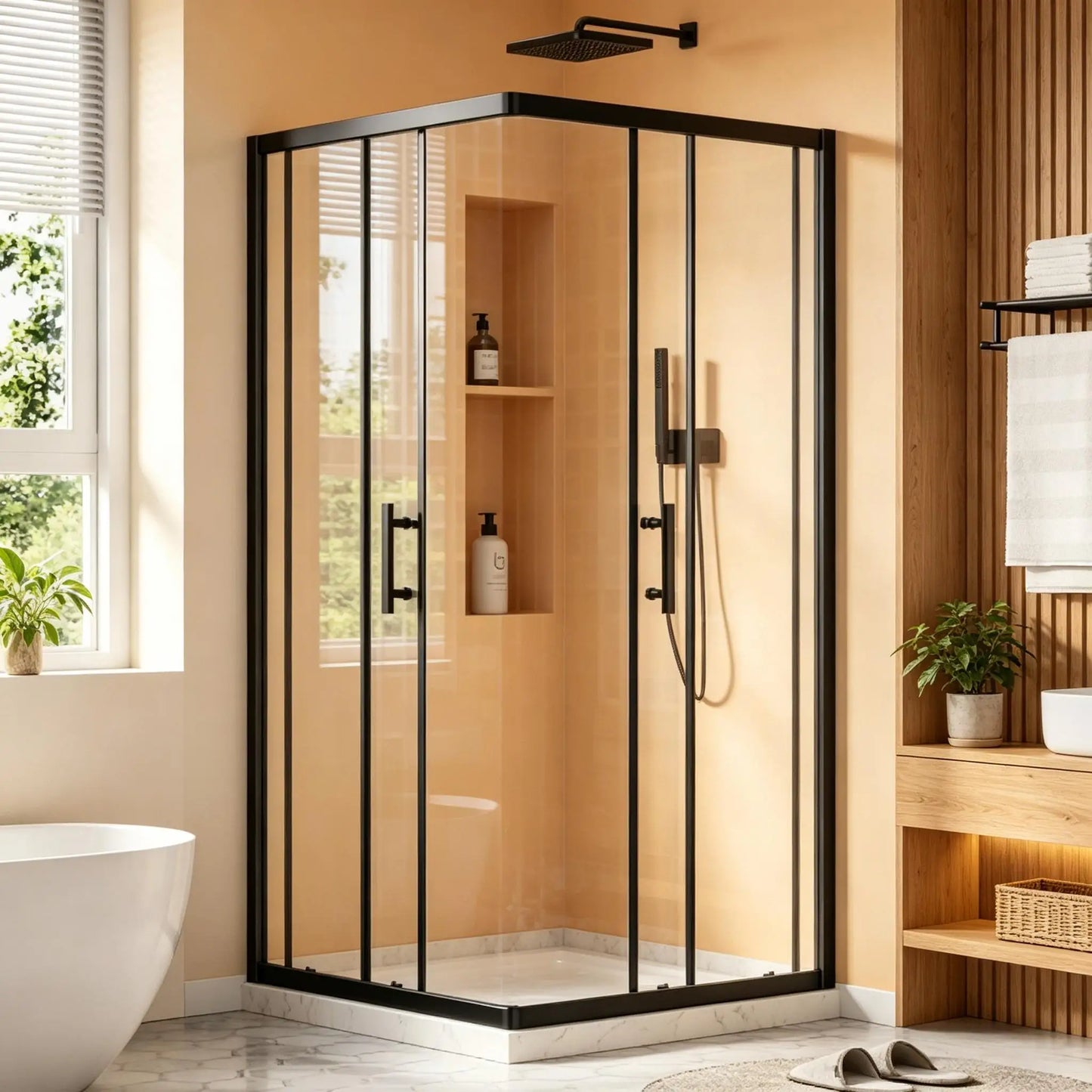 Tempered Glass Corner Shower Enclosure With Sliding Door