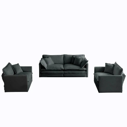 Modern Three Piece Sofa Set With Armchairs And Toss Pillows