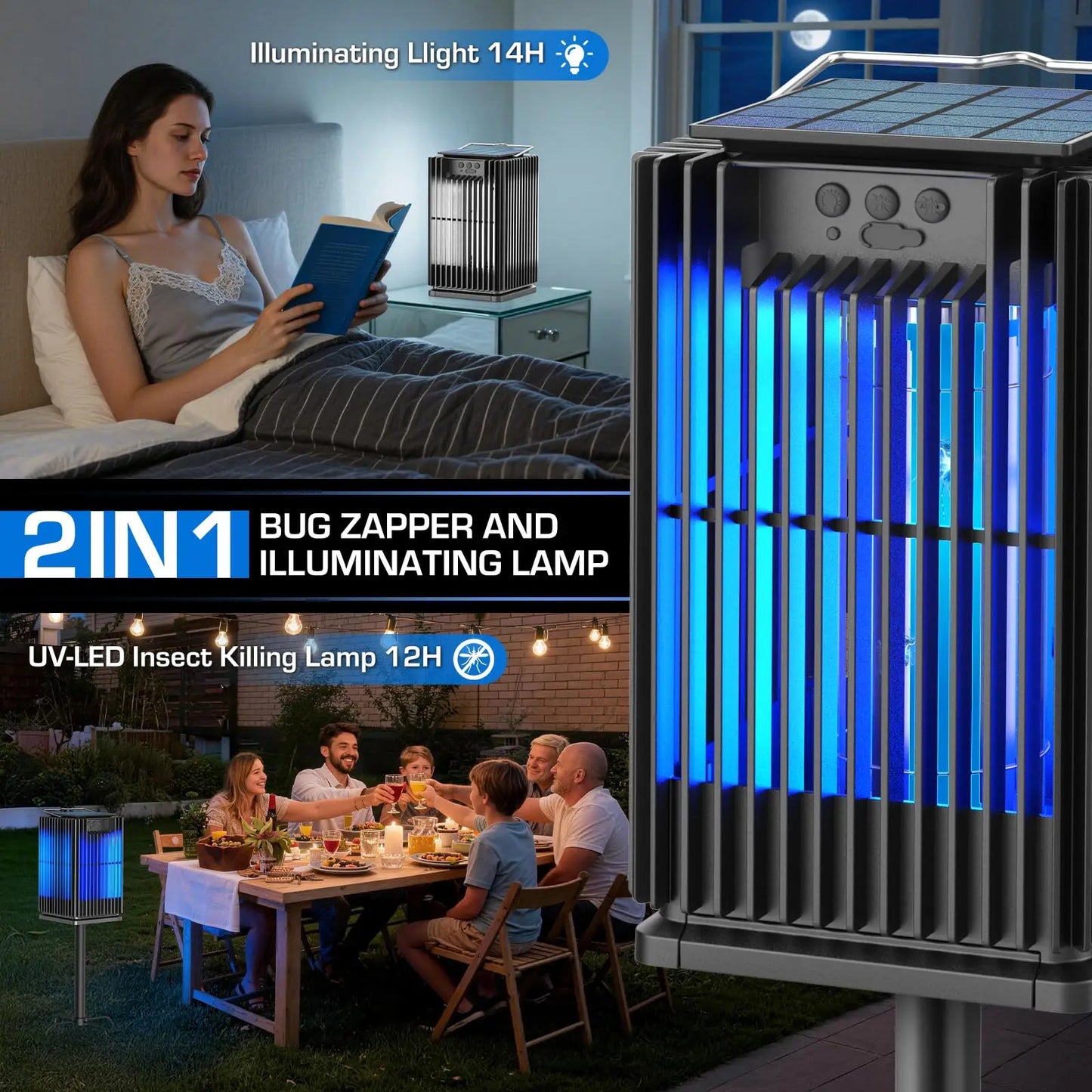 Solar Bug Zapper Outdoor Mosquito Zapper Cordless Waterproof Ground Bracket