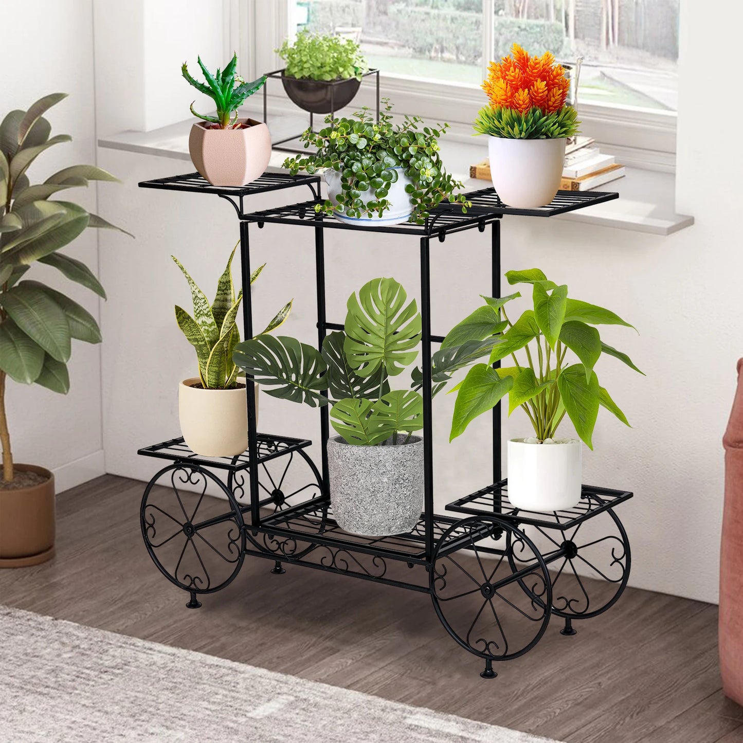 Wisfor Six Tier Metal Garden Cart Plant Pot Display Rack