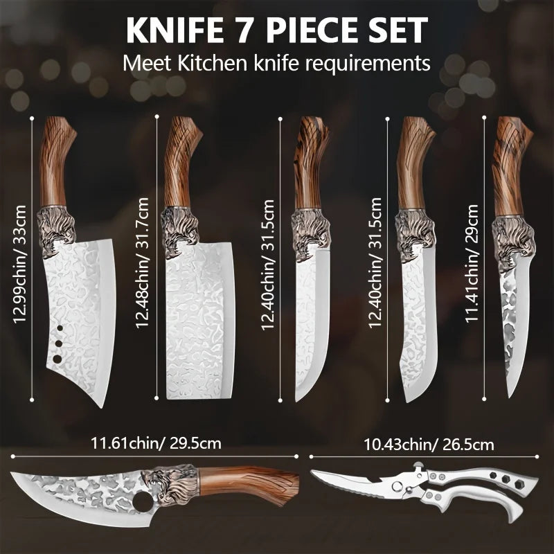 7-Piece Stainless Steel Kitchen Knife Set With Ergonomic Handles