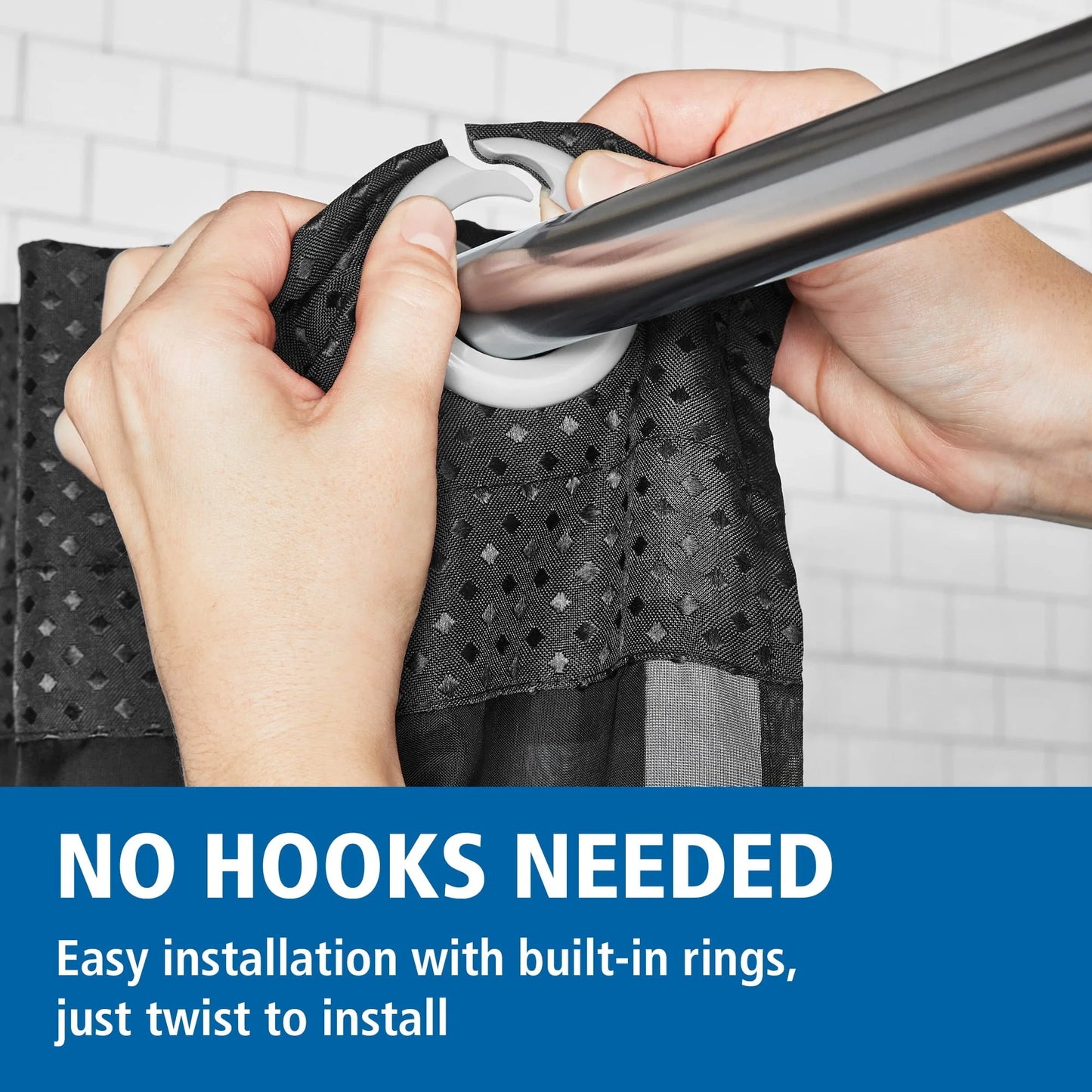 Easy Hang Fabric Shower Curtain With Built In Rings