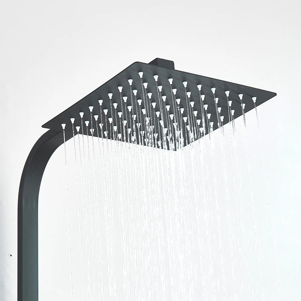 Shinesia Black Luxury Wall Mounted Square Rainfall Shower Faucet