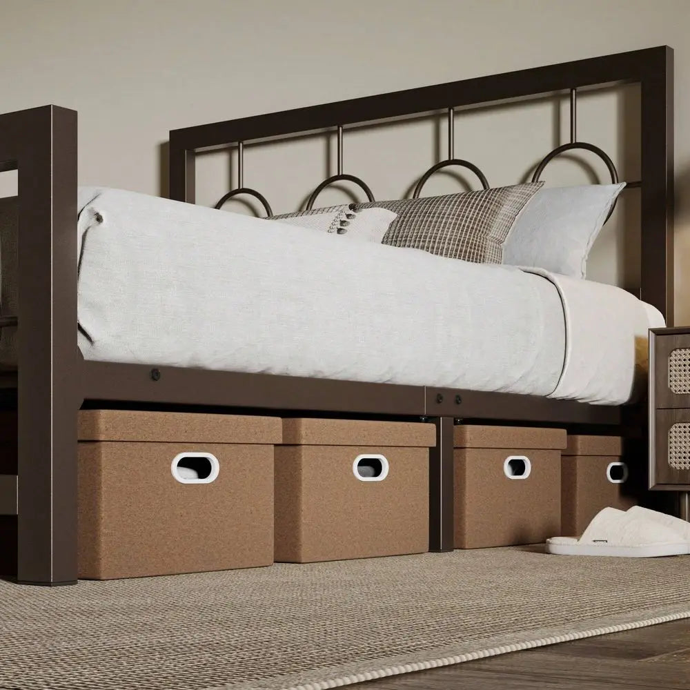 XMSJ Metal Platform Bed Frame With No Box Spring Headboard