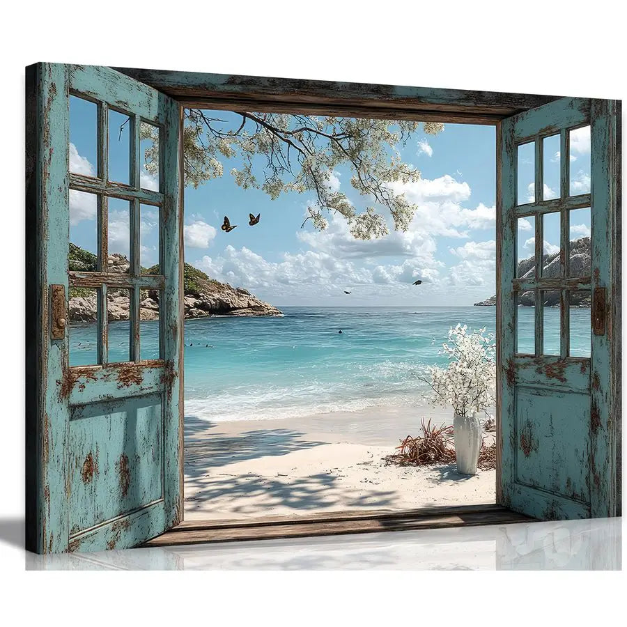 Beach Canvas Wall Art Sea View Ocean Windows Poster