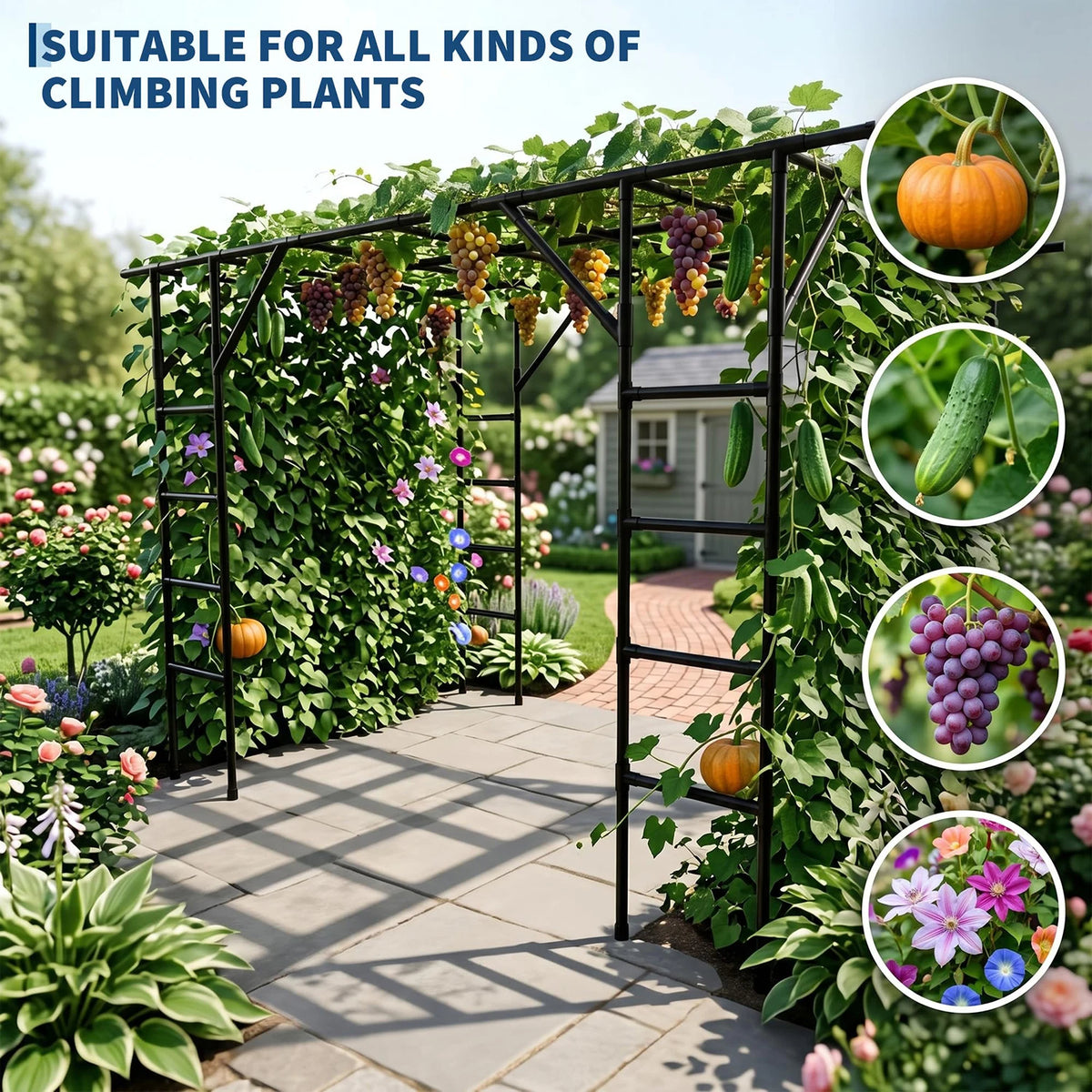 HiMISS Heavy Duty Metal Garden Arch Trellis For Climbing Plants