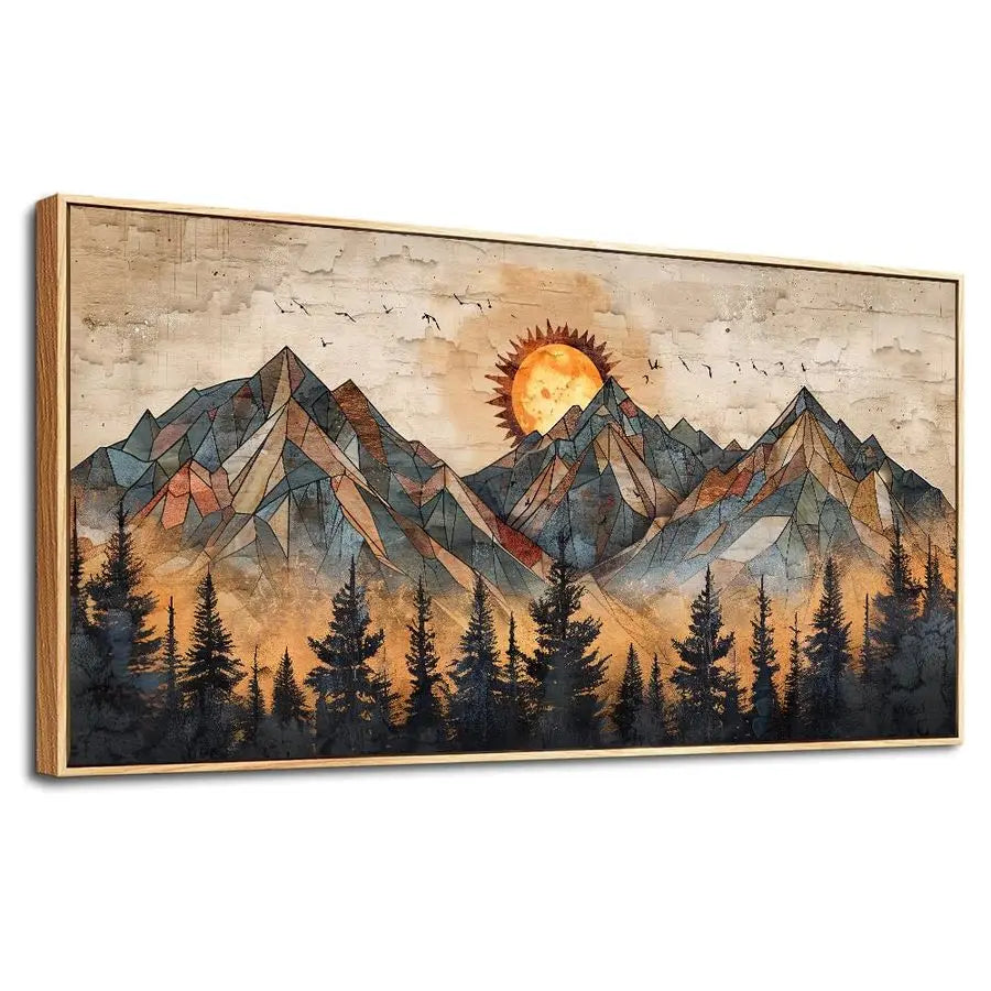 Abstract Mountain Landscape Wood Framed Wall Art Canvas