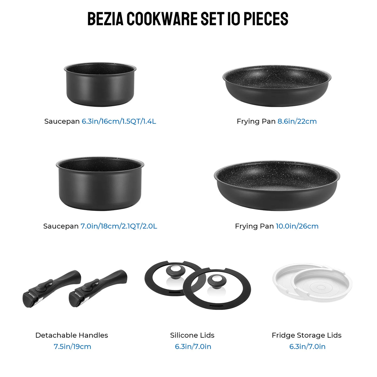 Professional Nonstick Induction Cookware Set With Removable Handles