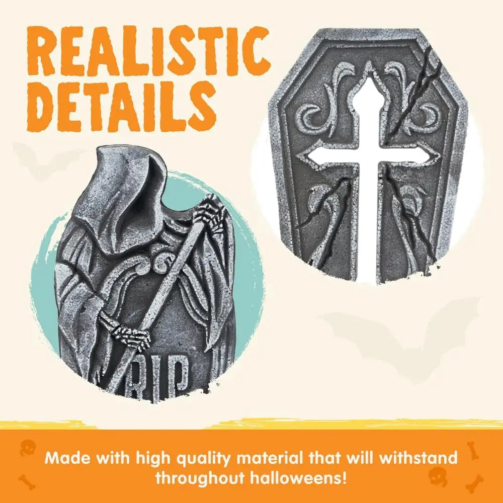Halloween Outdoor Foam Tombstones Graveyard Headstones 5 Pack With Stakes