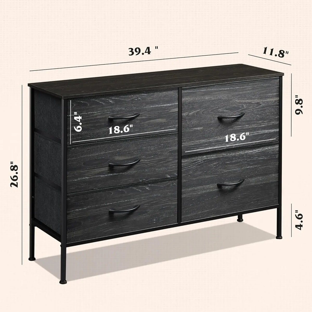 JHK Fabric Drawer Storage Chest With Metal Frame For Home