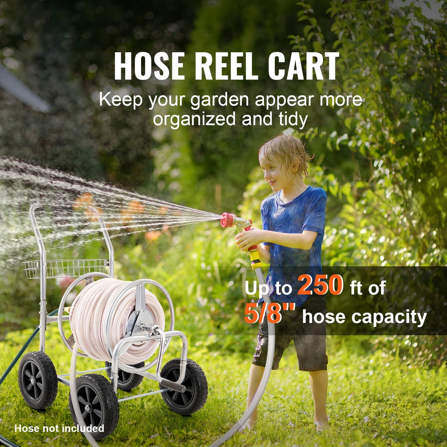 SucceBuy Heavy Duty Hose Reel Cart With Basket Garden Watering