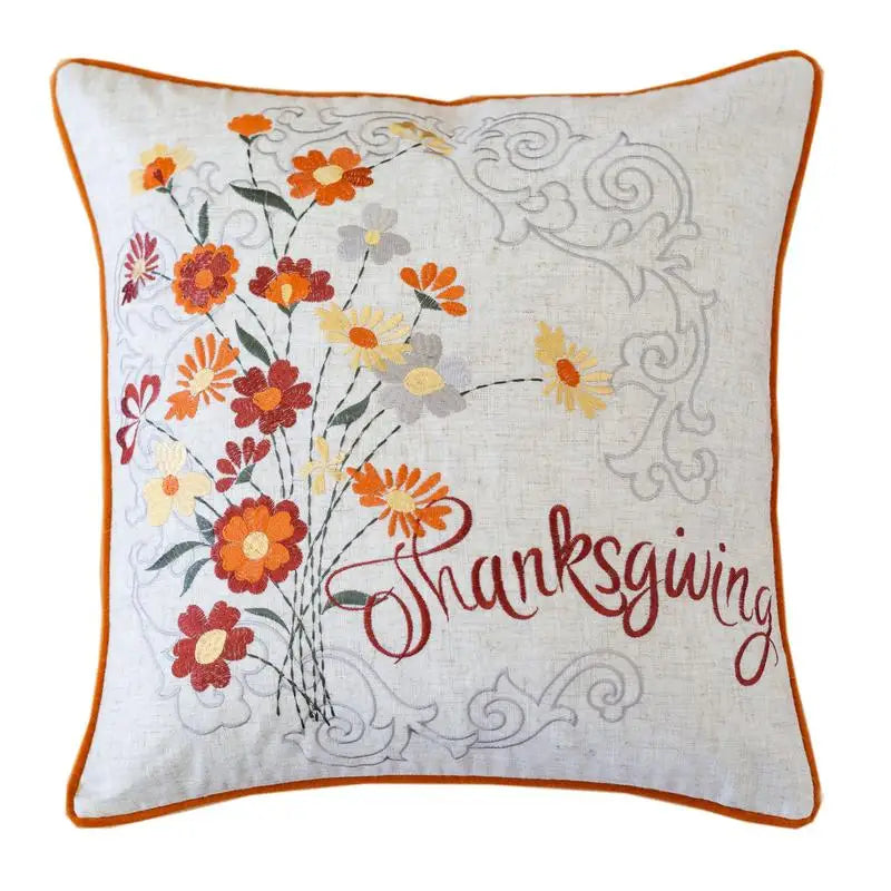 Autumn Floral Embroidered Throw Pillow For Elegant Home Decor