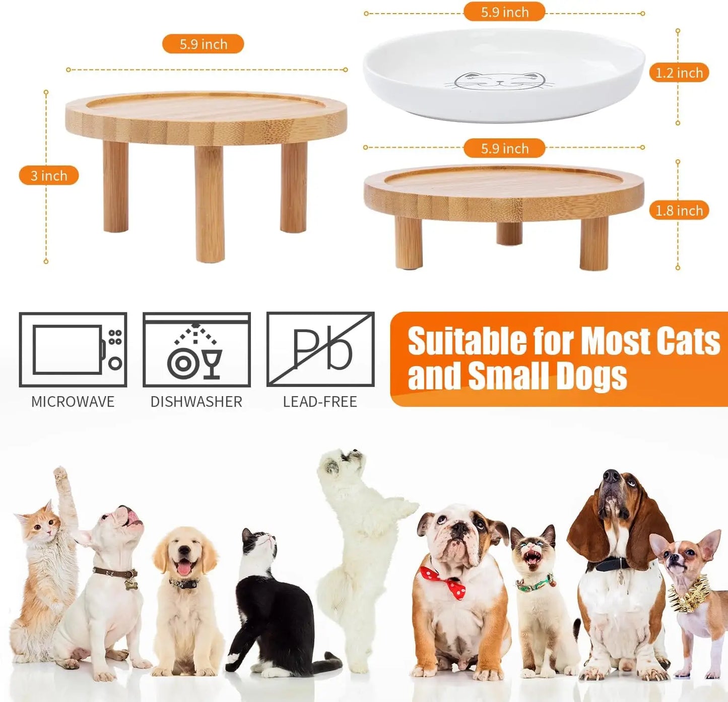 Elevated Ceramic Cat Bowls With Bamboo Stand Whisker Friendly Indoor Cats