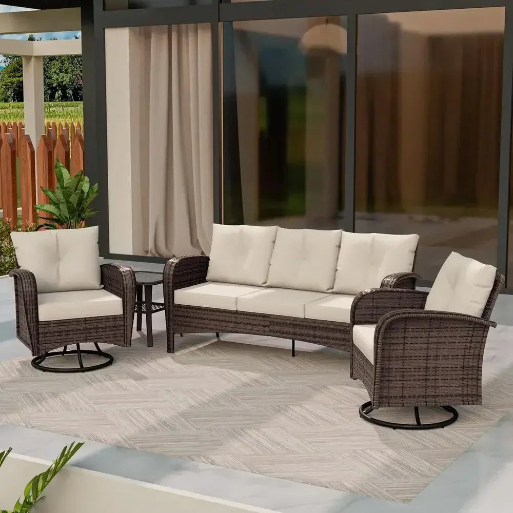 Outdoor Patio Set With Swivel Chairs, Sofa And Coffee Table