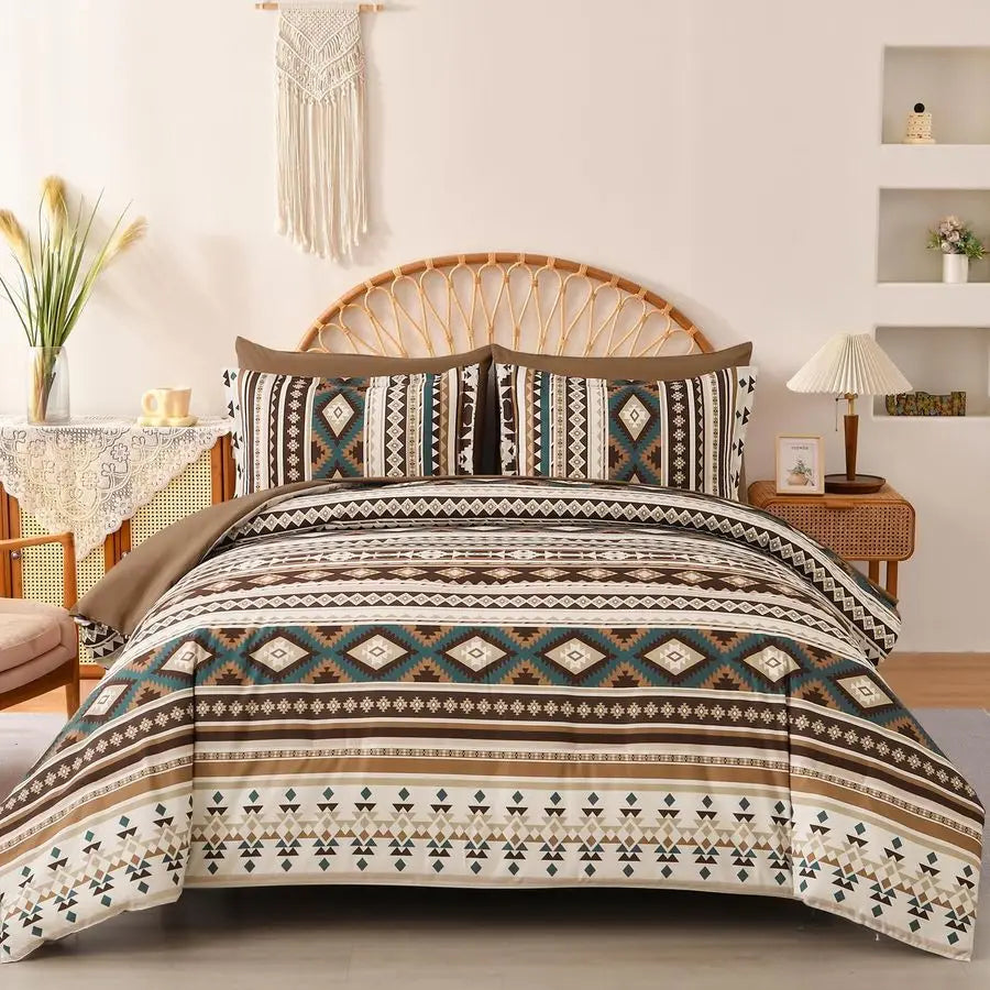 Boho Comforter Set Bed In A Bag 7 Piece Geometric Stripe Bedding