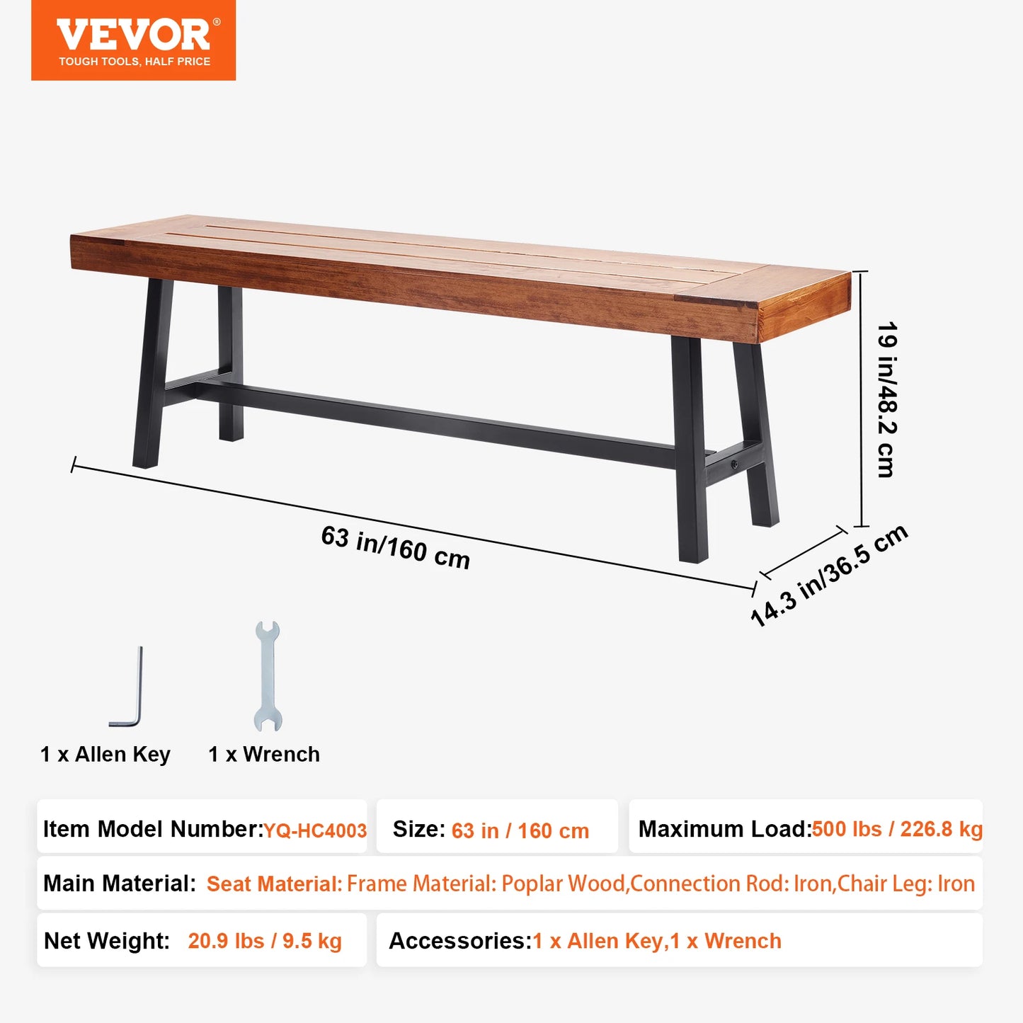 SucceBuy Outdoor Bench Wood Metal Garden Bench Durable