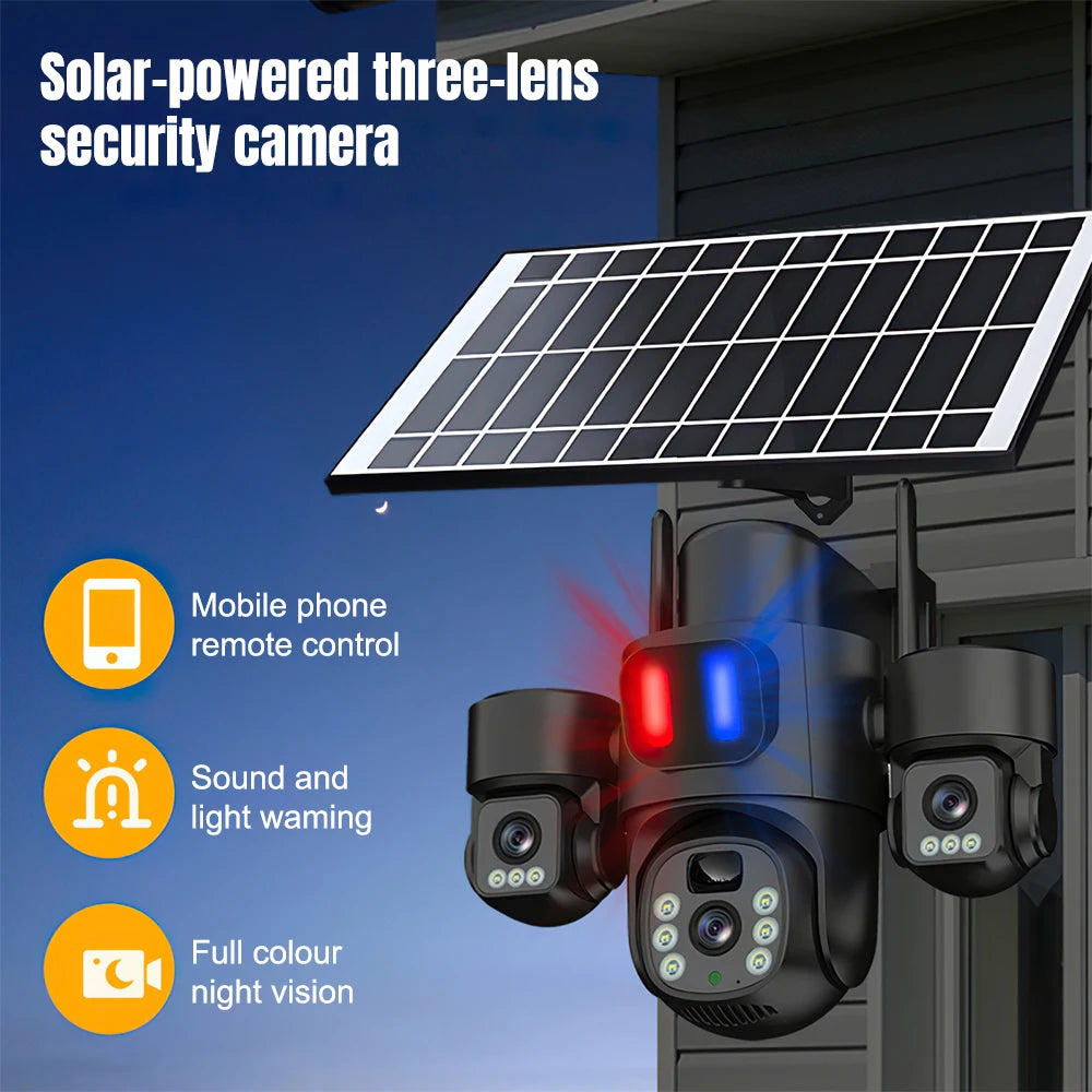 KEPEAK Solar Powered ThreeLens Security Camera Wireless WiFi PTZ Outdoor