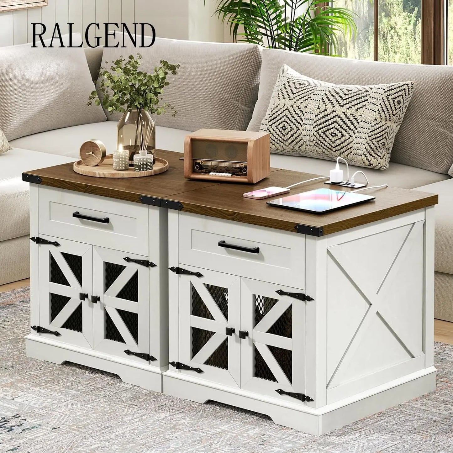 End Table With Charging Station USB Outlet Drawer Wood
