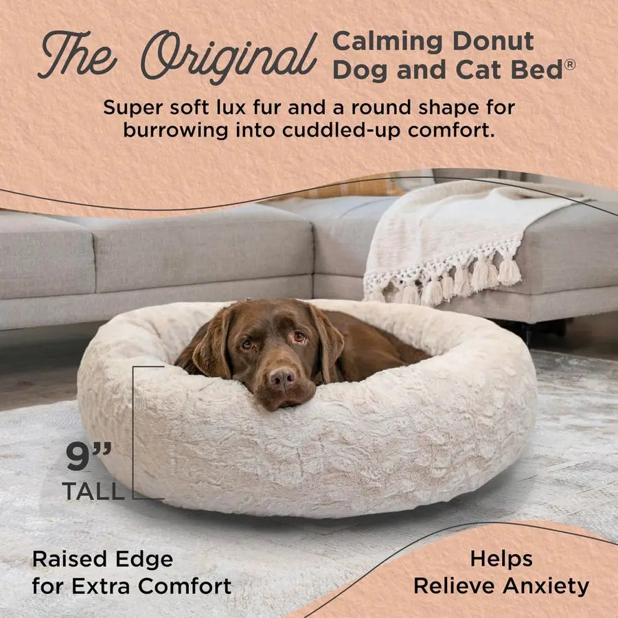 Calming Donut Dog Bed Plush Nest With Lux Faux Fur