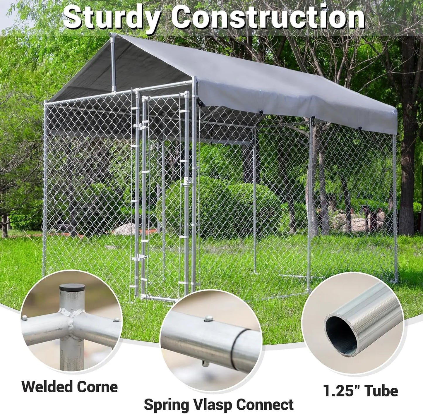 Outdoor Dog Kennel With Roof Galvanized Chain Link Lock