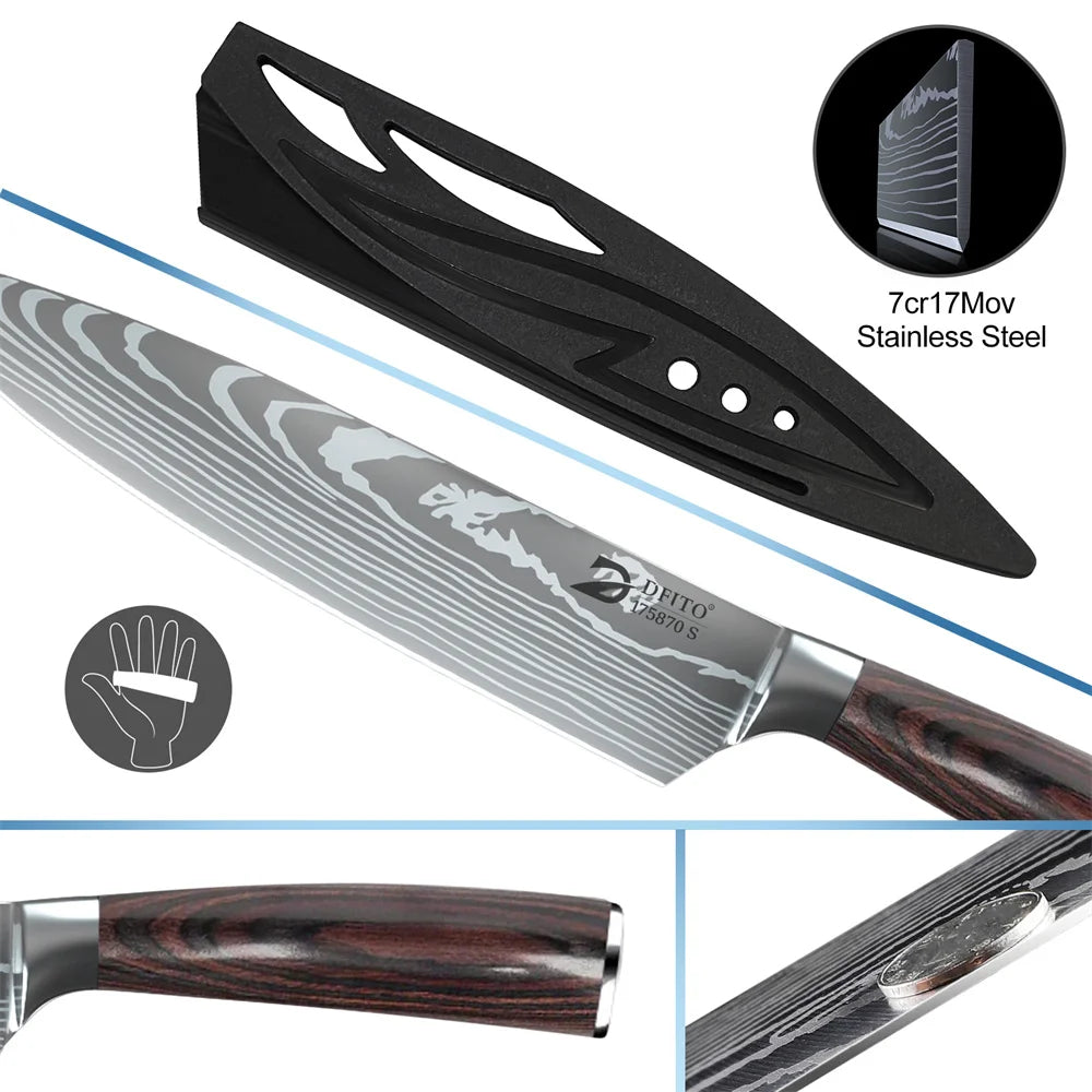 MDHAND 8-Piece Damascus Stainless Steel Kitchen Knife Set