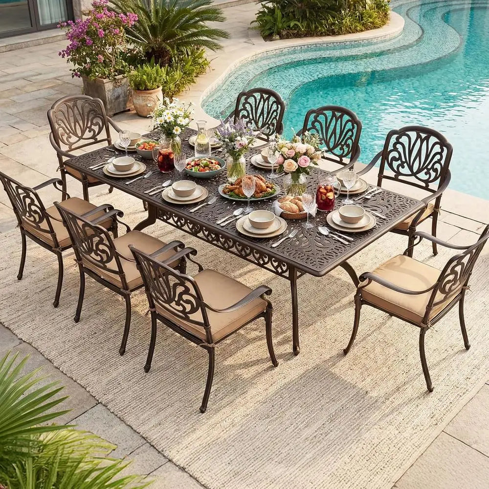Outdoor Cast Aluminum All-Weather Dining Set For Patio And Garden