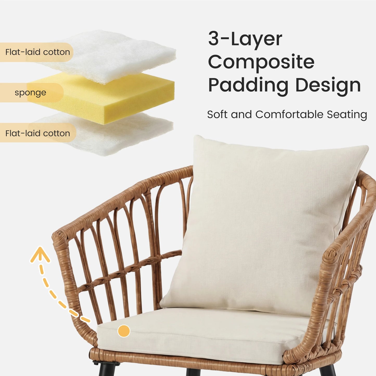 JHK Wicker Outdoor Patio Set With Cushions And Glass Table