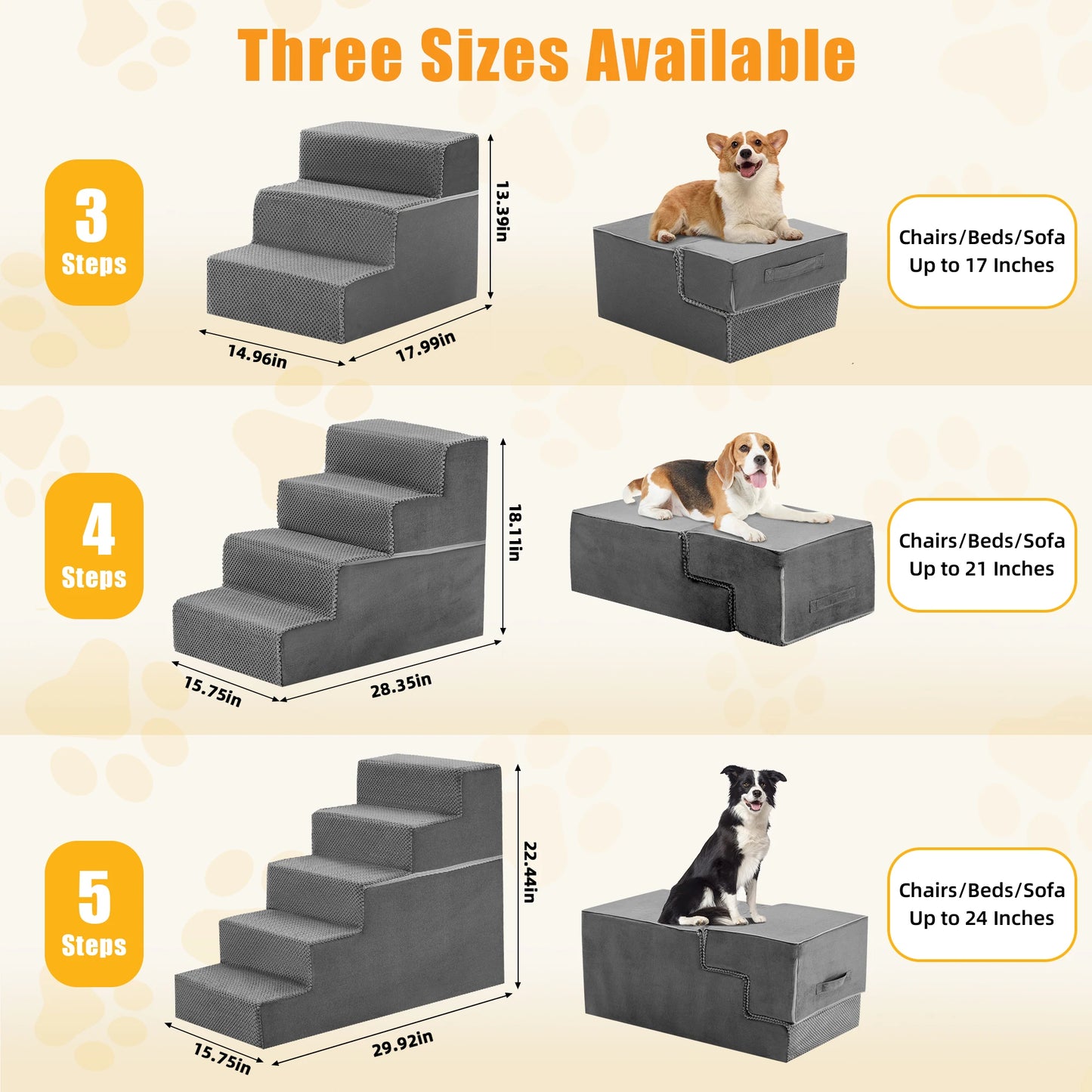 Right Angled Foam Dog Stairs 3 To 5 Steps Indoor Non Slip Ramp