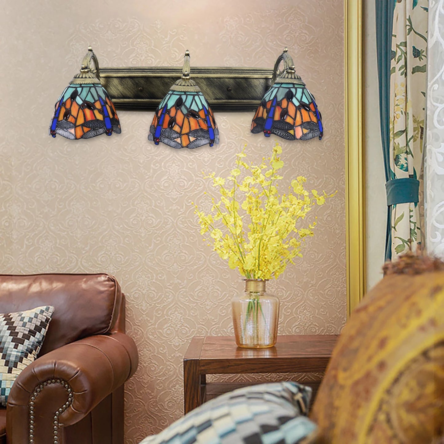 Bymaocar Three Head Dragonfly Indoor Wall Lamp With E27 Base