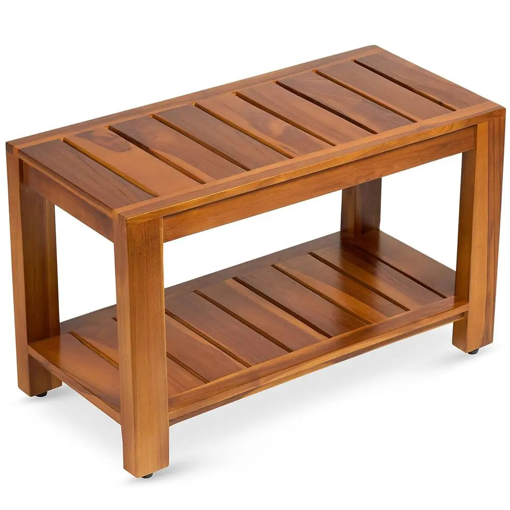 Teak Shower Bench With Shelf