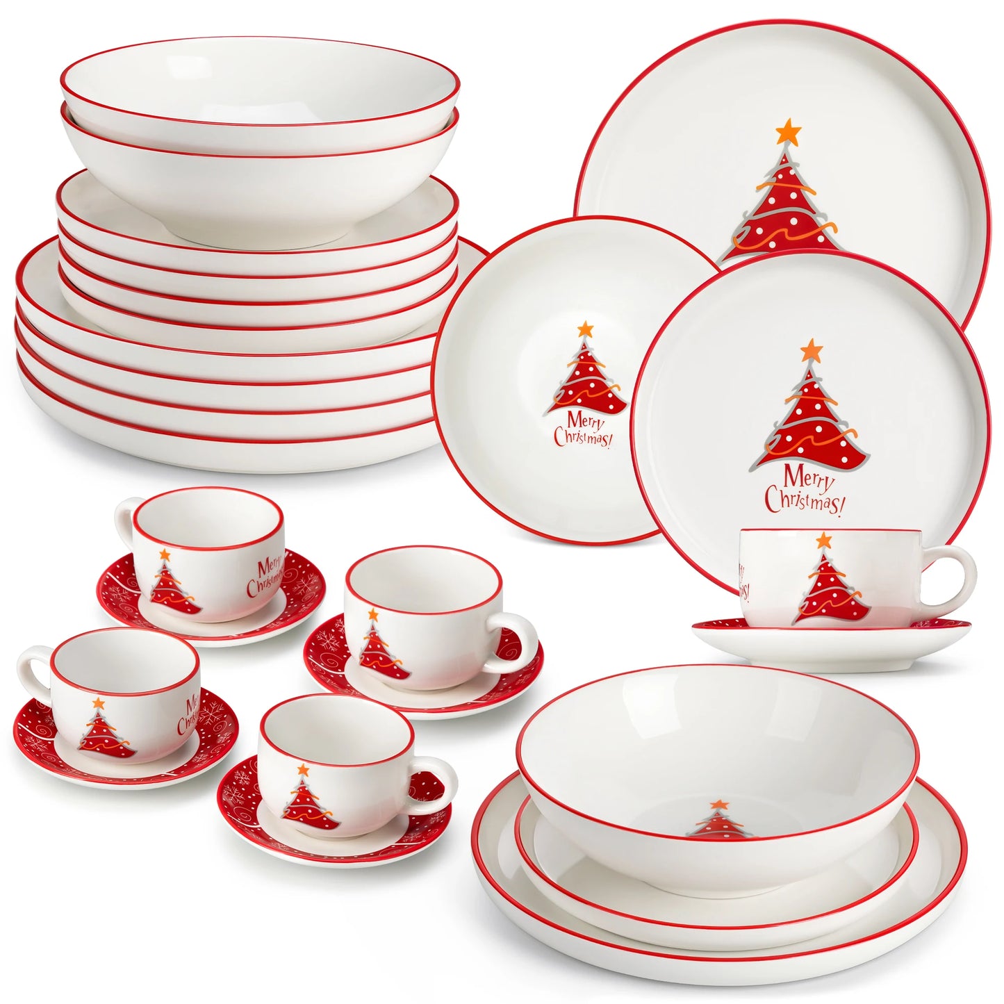 MALACASA Christmas Dinnerware Set Ceramic Plates And Mugs