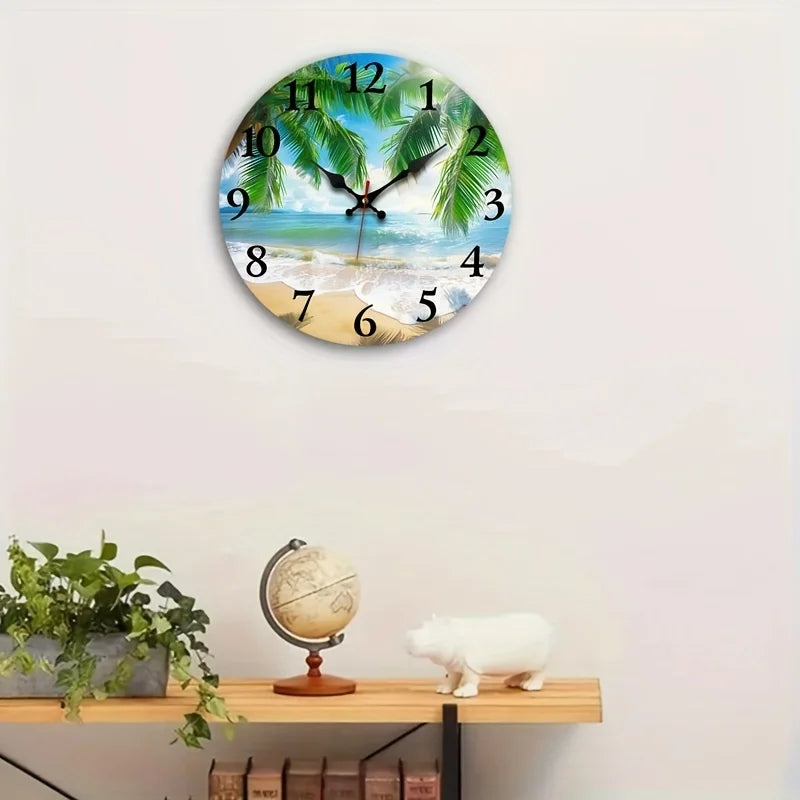 XMSJ Coastal Silent Quartz Wall Clock With Palm Tree Design