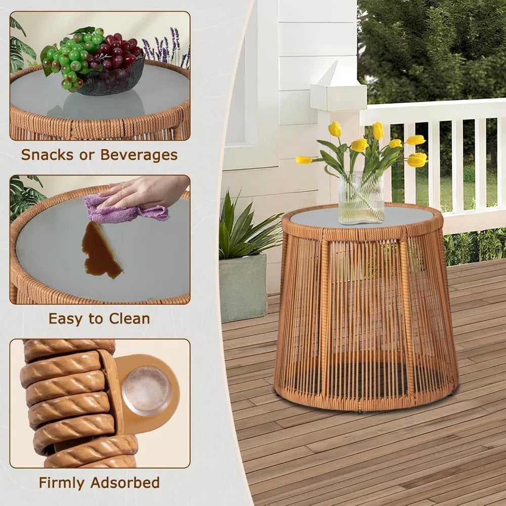 Outdoor Wicker Bistro Set With Glass Table And Two Chairs