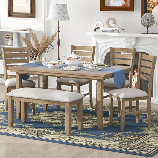 Retro 6-Piece Dining Set With Bench And Four Chairs