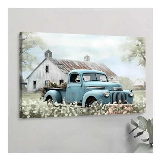 XMSJ Farmhouse Canvas Wall Art Vintage Truck Barn Rustic Decor