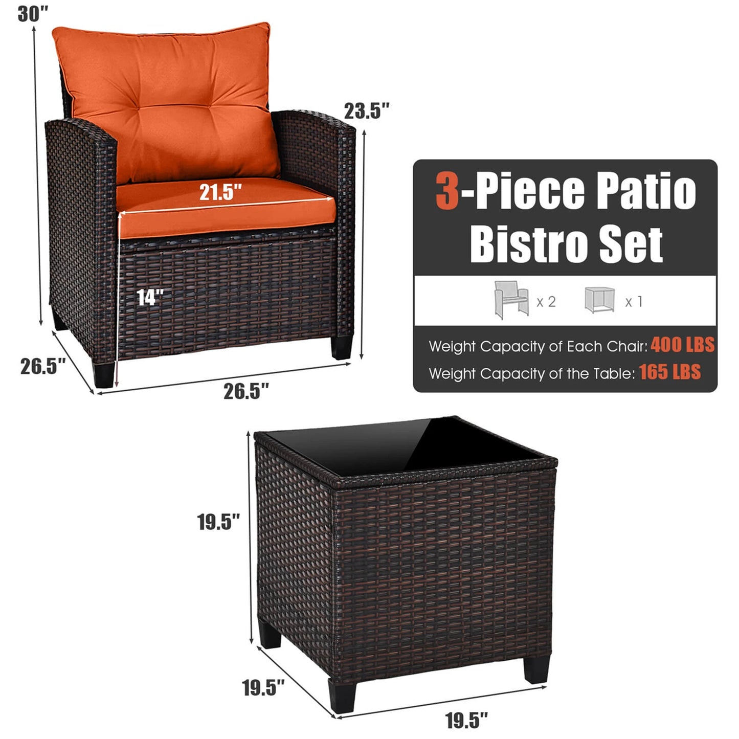 HOMASIS 3 Piece Outdoor Rattan Conversation Set Cushioned