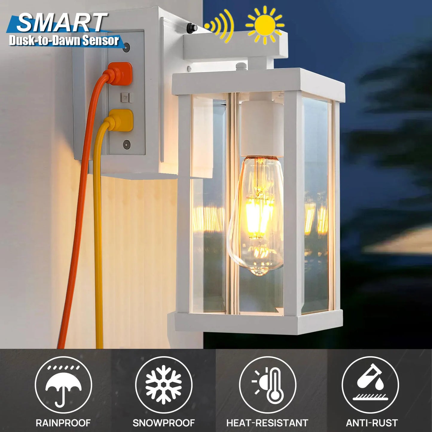 Dusk To Dawn Outdoor Wall Light With GFCI Outlet For Porch