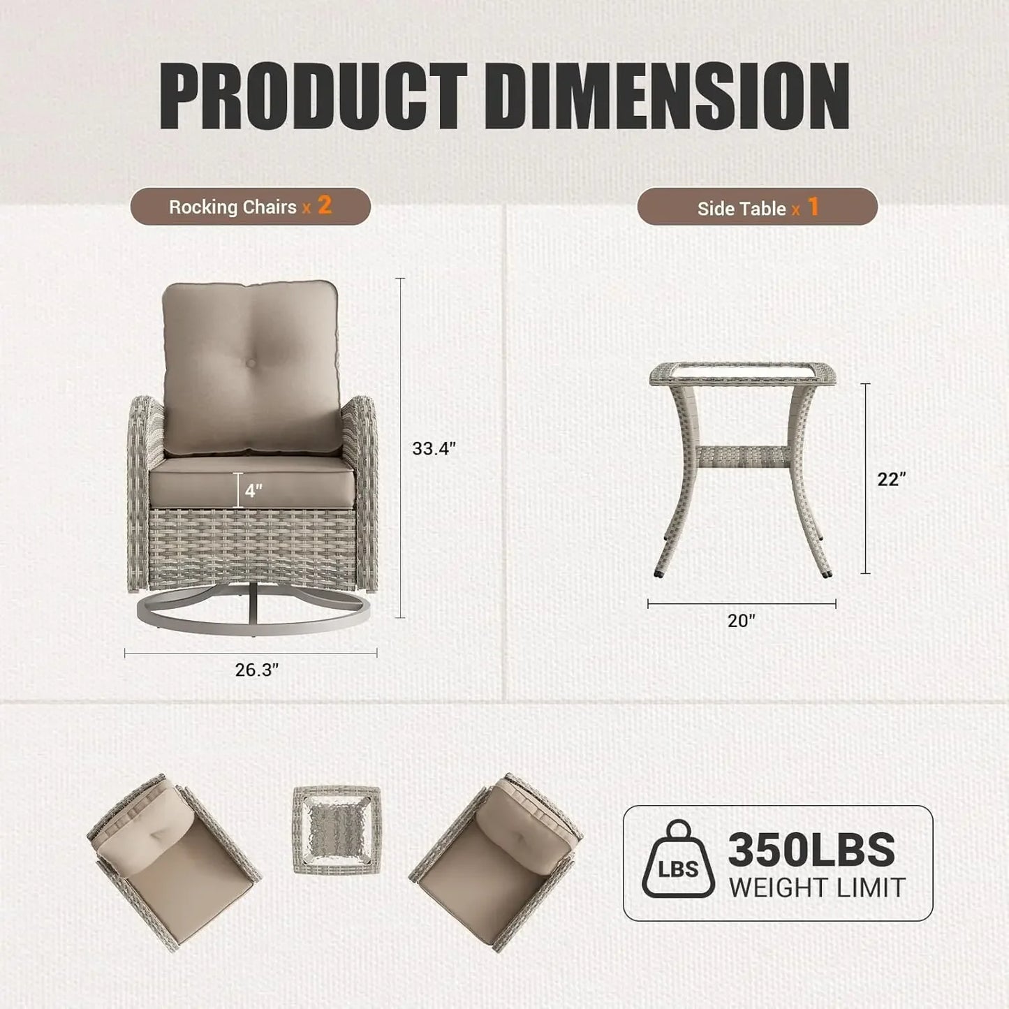 Patio Rocking Swivel Chair With Glass Side Table Outdoor Wicker Set