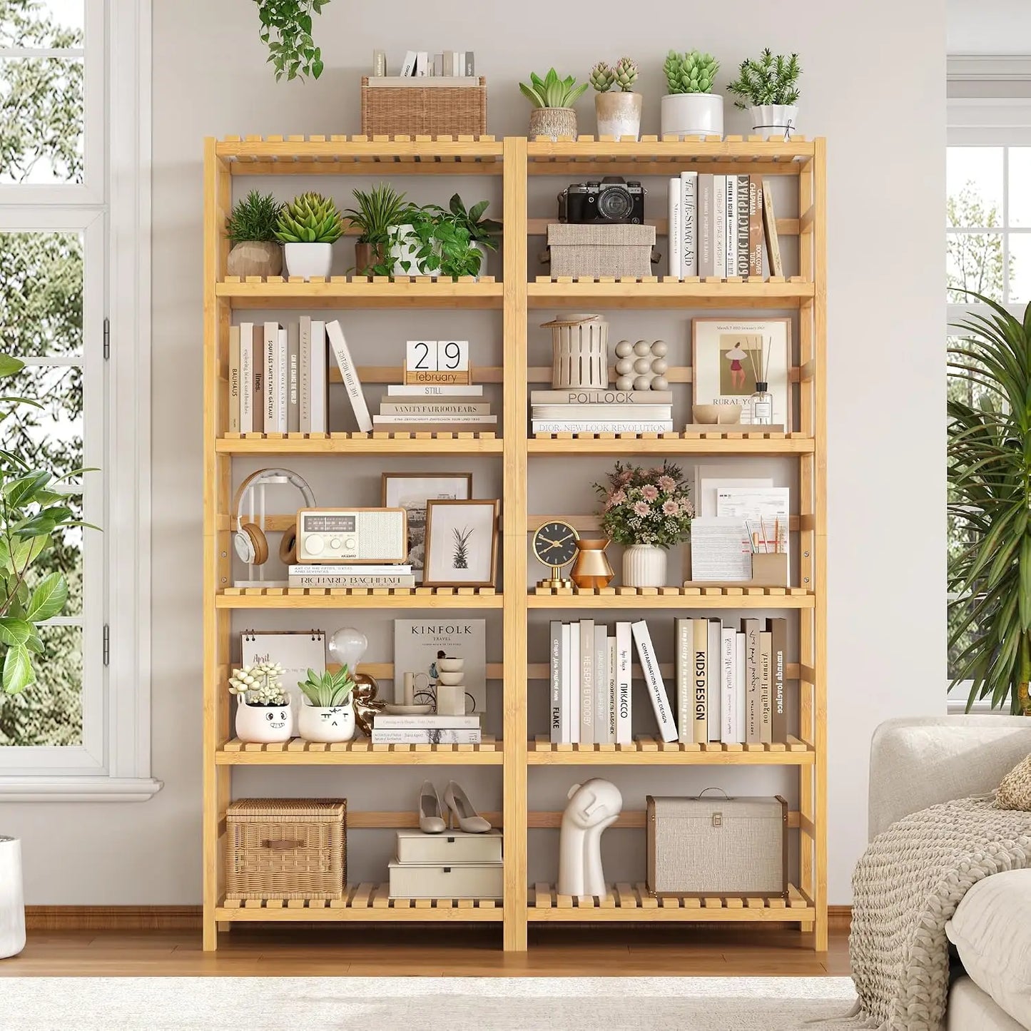 Six Tier Bamboo Shelf Freestanding Storage Unit For Home Office