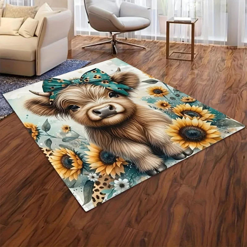 Highland Cow and Sunflower Hug Blanket Digital Print Flannel