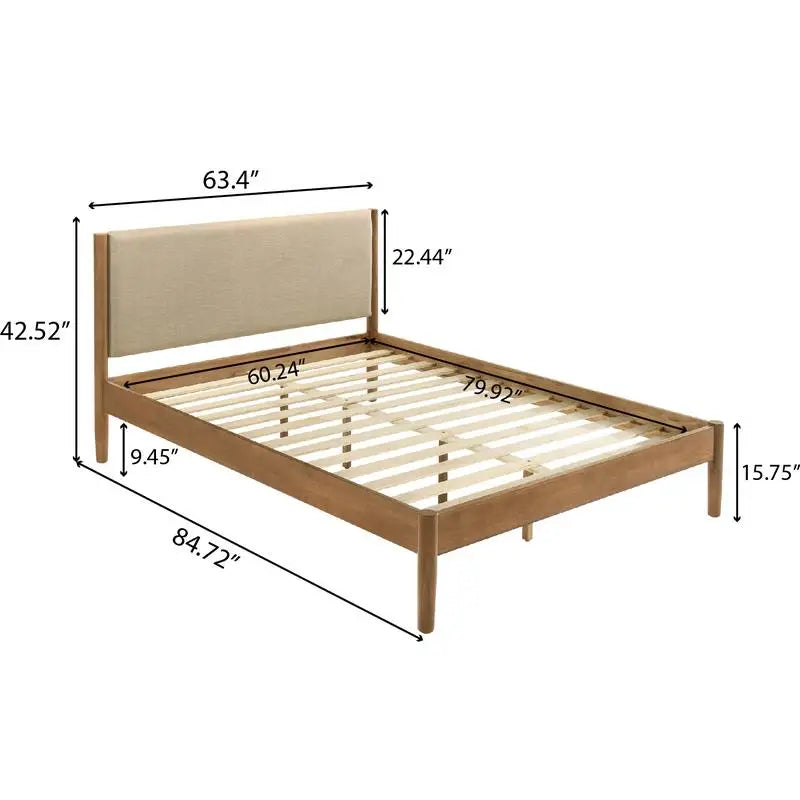 Rubberwood 6-Piece Bedroom Set With Upholstered Queen Bed, Dresser, Mirror