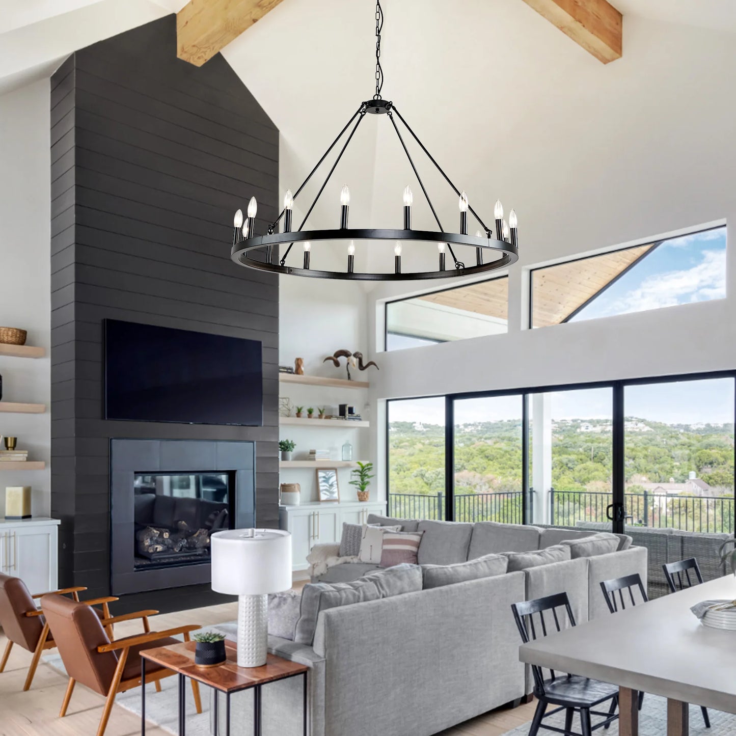 LovingC Wagon Wheel Chandelier Modern Rustic Pendant Light UL Listed