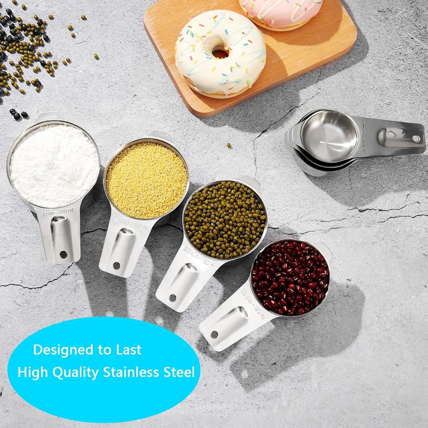 Nesting Stainless Steel Measuring Cups And Spoons Set Plastic Cups