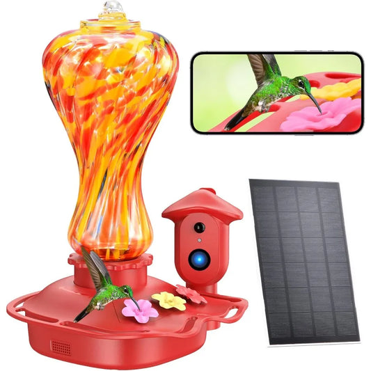 SHXI Smart Glass Hummingbird Feeder With Camera Solar Powered