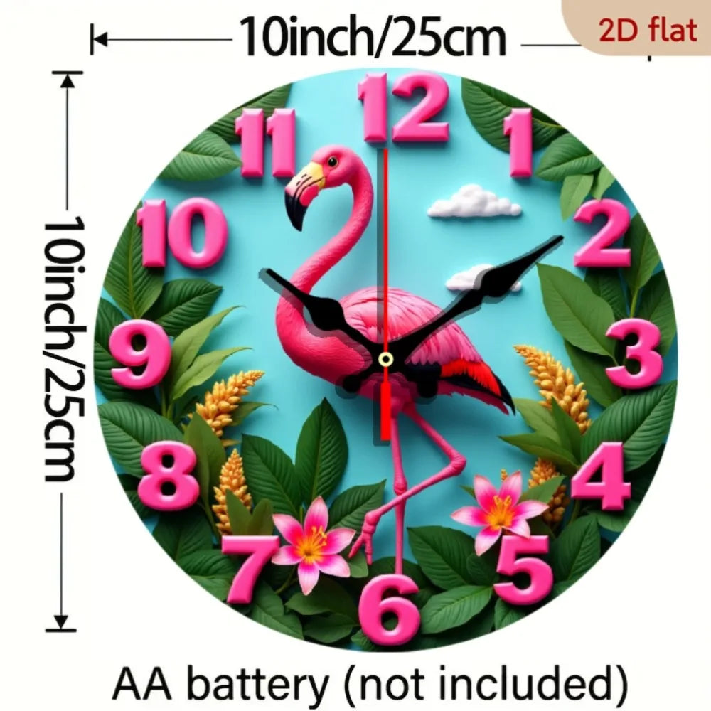 XMSJ Nursery Wall Clock Flamingo Tropical Garden Decor