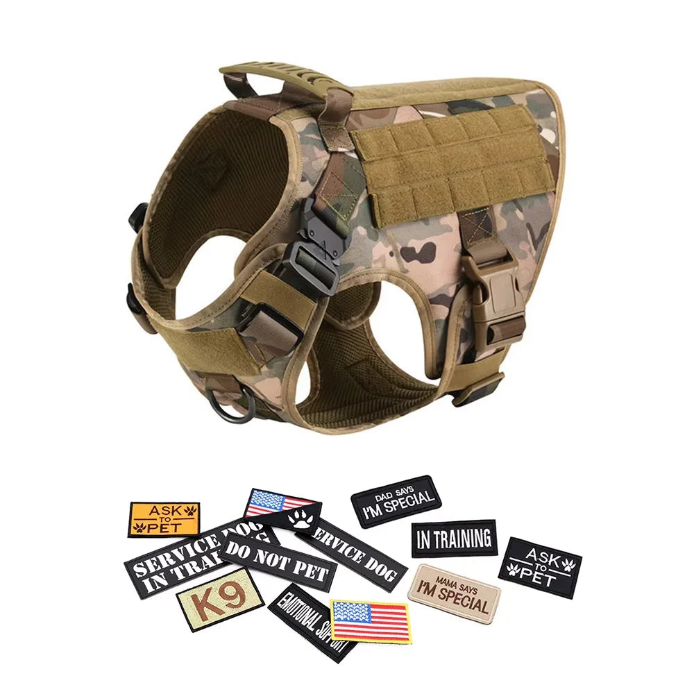 Military Large Dog Harness Set With Patches And Leash Accessories