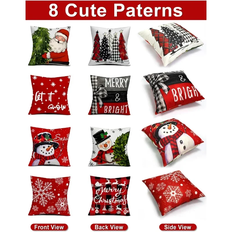 Set Of 4 Double Sided Christmas Throw Pillows 8 Patterns